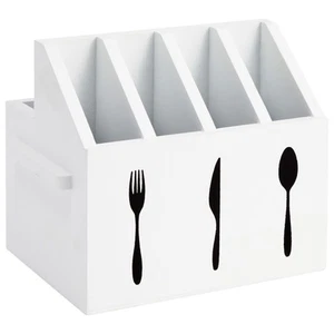 Wooden Utensil Holder for Countertop (7 x 5.25 x 6.5 Inches, White) - Picture 1 of 10