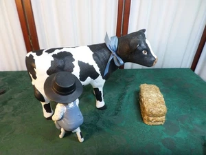 4 pezzi adorabili statuine scena fattoria ceramica vintage - mucca/mungitore/secchio/balla di fieno - Foto 1 di 19