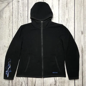 Chaqueta polar negra Marmot para mujer con capucha y cremallera con manga bordada talla S 1767 - Imagen 1 de 10