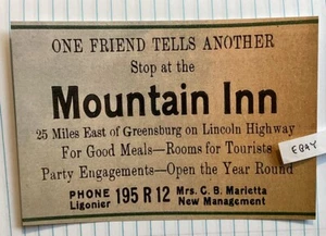 EARLY MOUNTAIN INN LINCOLN HIGHWAY LIGONIER GREENSBURG PA FOOD ROOM NUEVA POSTAL - Imagen 1 de 1
