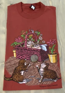 Vtg Single Stitch Best Cats/Kittens In Basket T-Shirt Niagara Falls Canada Lg. - Picture 1 of 11