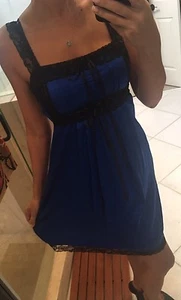 Vintage Style 90s BETSEY JOHNSON Blue 100% Silk Lace Mini Dress xs S 2 - Picture 1 of 11