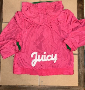 Juicy Couture Girls Pink Green Track Windbreaker Jacket Hooded Full Zip 8 - Picture 1 of 3