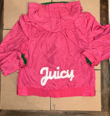 Juicy Couture Girls Pink Green Track Windbreaker Jacket Hooded Full Zip 8 - Image 1 of 3