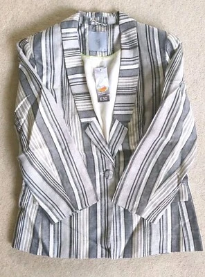 Tu Striped Blazer Navy And Cream Size 10 UK Linen Rich Soft Lining New Tagged - Image 1 of 4