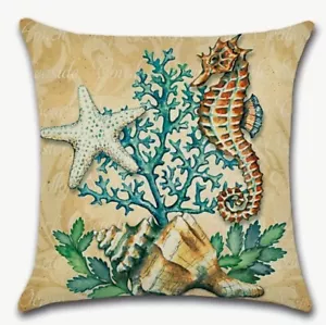Seahorse Beach Nautical Coastal Spring Summer Throw Pillow Cover Home Decor - Picture 1 of 5