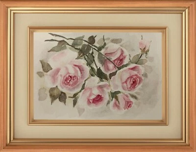 Original Artwork Painting FLOWERS PINK ROSES Modern Landscape Floral Art Gift A5 - Image 1 of 4