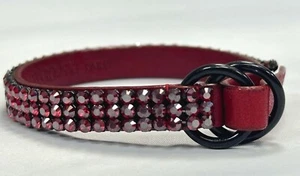 SWAROVSKI RED SIAM SATIN CRYSTAL PAVED JEWELED MESH LEATHER WRAP ILYSSA BRACELET - Picture 1 of 24