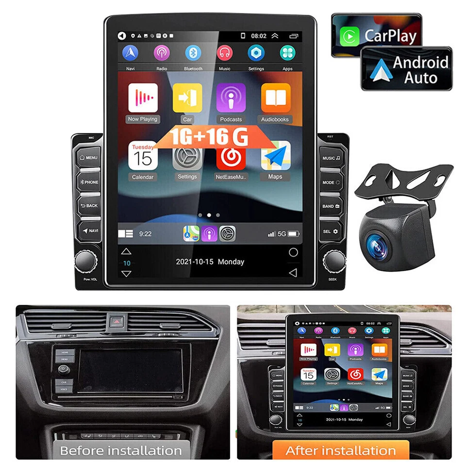 9.7" Wireless CarPlay Radio Car Stereo Radio Android 13.0 GPS Wifi 2DIN +Camera - Image 1 of 4