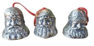 Juego de 3 campanas vintage Godinger de plata de metal fundido 3D con cabeza de Papá Noel - Imagen 1 de 12
