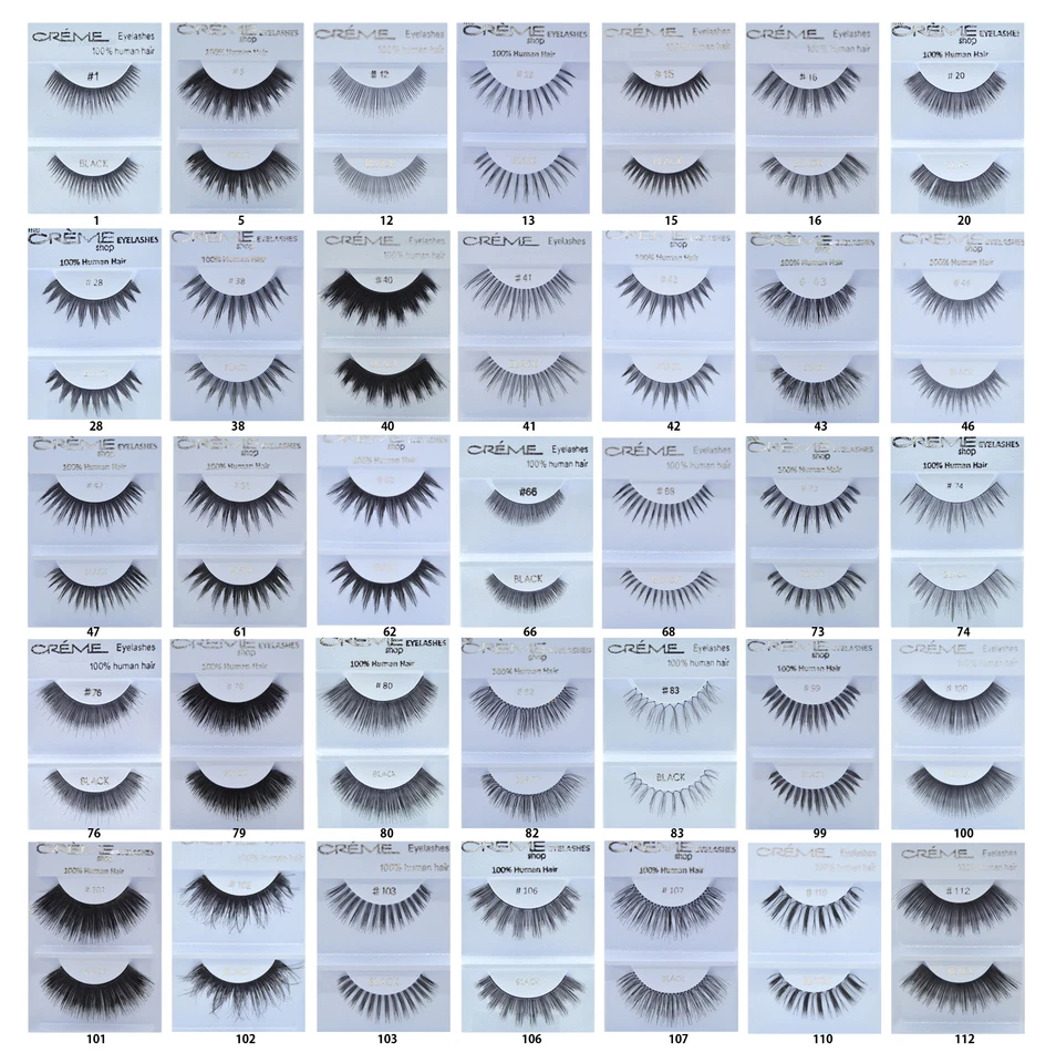 6 pares de pestañas postizas Créme 100 % cabello humano #1 a #112 Foto 1 de 1