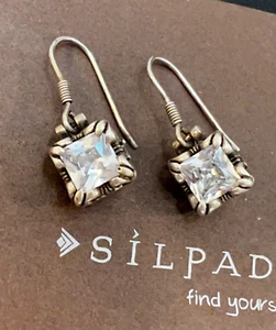 A8 SILPADA RETIRED Sterling Silver 925 Uptown Filigree CZ Dangle Earrings W0975 - Picture 1 of 3