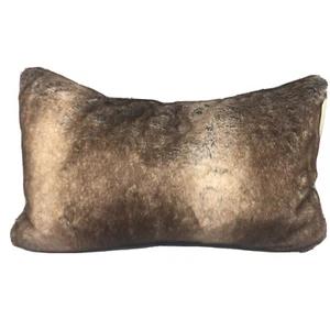 Nicole Miller Artelier Faux Fur Lumbar Pillow Brown Blend Feather Filled 14x24 - Picture 1 of 10