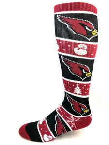 Calcetines de tubo de muñeco de nieve acanalados para vacaciones de Navidad de los Arizona Cardinals a rayas - Imagen 1 de 2