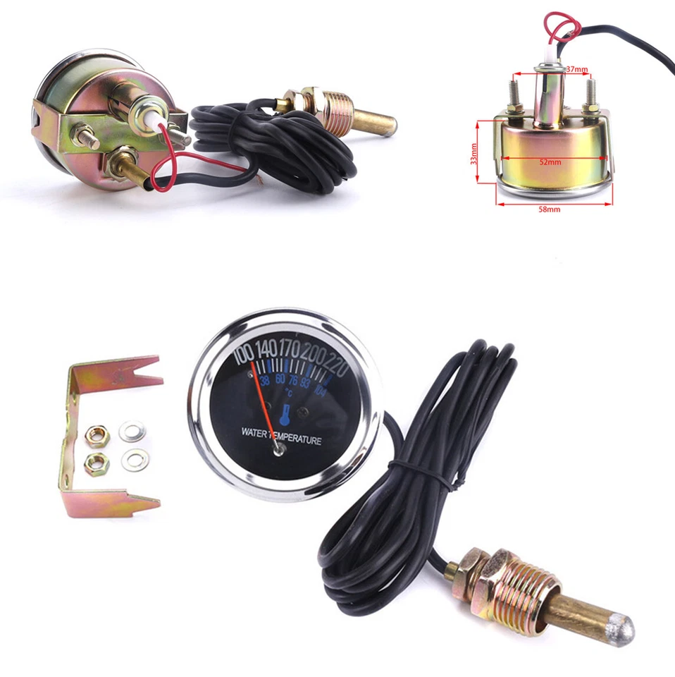 52MM 2" 12V Car Clear Lens Mechanical Water Temperature Gauge Meter Light Sensor — 第 1/4 张图片