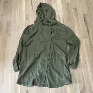 Justice Girls Jacket Size 16/18 Hunter Green Sequin Shoulder - Picture 1 of 5