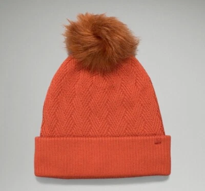 Novo com etiquetas Lululemon Chevron Malha Pom Gorro Toque Lã Merino Lã Canyon Laranja - Imagem 1 de 4