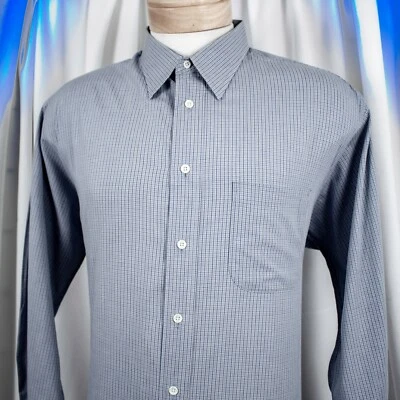 BURBERRY LONDON Blue White Navy Blue Checks Cotton Men Dress Shirt Size 17 - Image 1 of 4