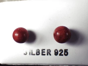 SCHMUCK-STCK Ohrringe Kugel rot Koralle Heilstein Silber Stecker - Picture 1 of 1