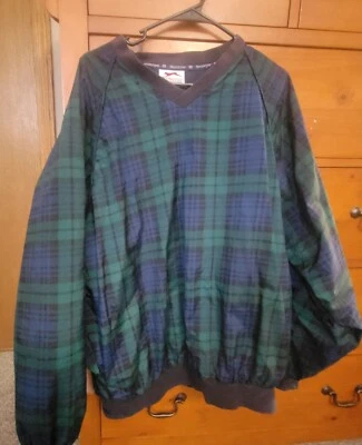 Pullover de golf Slazenger talla grande azul verde tartán a cuadros cuello en V Country Club Foto 1 de 4