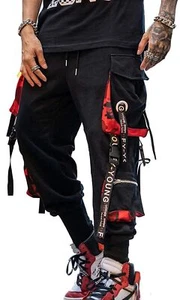 Men's Jogger Pants Punk Cargo Baggy Techwear Hip Hop Harem Pants Streetwear T... - Picture 1 of 6