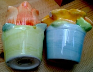 Condiment set. Salt and Pepper. Flowers in pots Ceramic Charming item - Picture 1 of 4