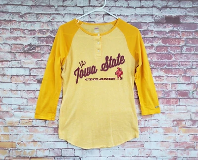 🔥 Camisa Henley Raglán Manga 3/4 Ciclones Estado Iowa Para Mujer Mediana M Ajustada Foto 1 de 4