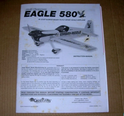 Great Planes EAGLE  580 Manual Instruction Book GPMA1281MNL - Image 1 of 4