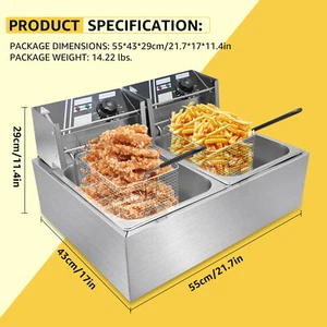 12L Dual Tank Electric Deep Fryer Stainless Steel Commercial Basket 5000W - Picture 1 of 7