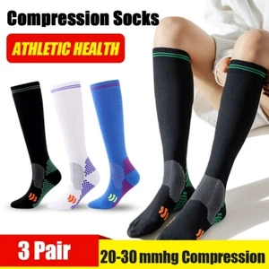 3 Pairs Compression Socks For Men Women 20 30 Mmhg Medical Support Running Nurse - Picture 1 of 13