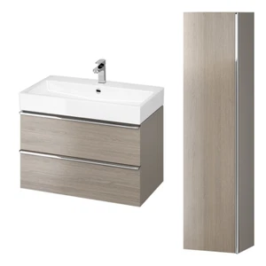 Badezimmermöbel Set Eiche Waschtischunterschrank 80cm & Hochhängeschrank 160cm - Bild 1 von 12