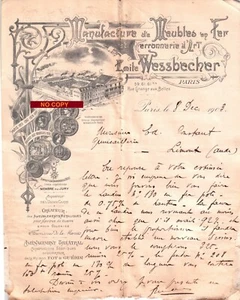 Beau Document du 08/12/1903 WESSBECHER Meubles en fer - Paris 75 - Imagen 1 de 1