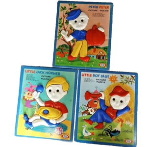 3 Vtg 1960s Ideal Puzzles Little Jack Horner, Peter Peter, Little Boy Blue CUTE - Picture 1 of 12