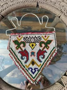 1850's Antique Beads Hand Made Wall Hanging Flower Figure Wall Panel - Picture 1 of 11