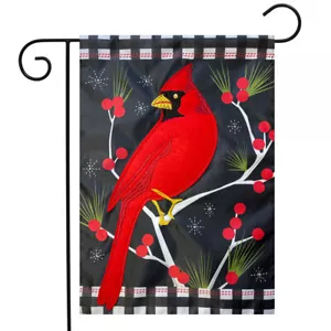 Winter Cardinal Burlap Garden Flag Berries 12.5" x 18" Briarwood Lane - Picture 1 of 4