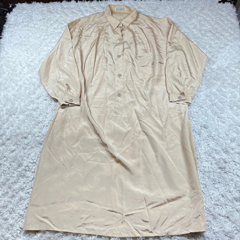 Max Mara 女式衬衫连衣裙 42 米色胶囊 Old Money Luxe Quiet Luxury Chic — 第 1/4 张图片