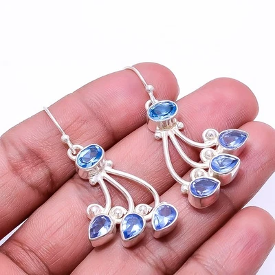 Brinco de prata esterlina 925 Tanzanita multi collet 1,68" E1, presente de Natal - Imagem 1 de 4