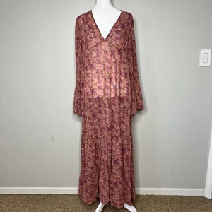 Maxi Vestido Natural Life Manga Larga Cuello en V Manga Campana Floral Talla S Boho Cottage - Imagen 1 de 11