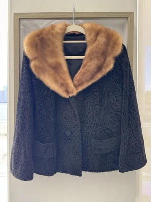 Persian Lamb fur jacket MINK collar black Women's Medium coat vintage - Image 1 of 4
