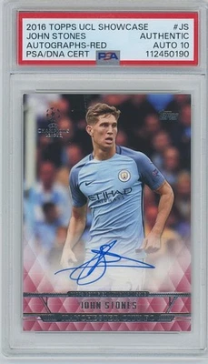 2017 Topps UCL Showcase #JS /25 John Stones Red Auto PSA Manchester City FC - Image 1 of 2
