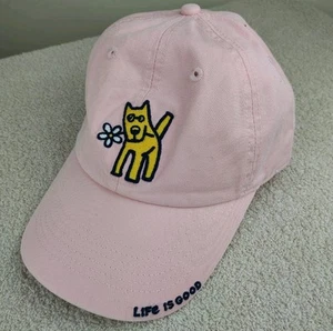 LIFE IS GOOD Flower Dog Kindness Is Free Hat Strapback Adjustable Pink Cotton - Picture 1 of 6