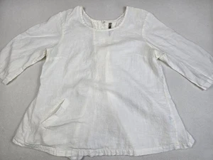 Flax Womens Linen Tunic Top Medium White - Picture 1 of 5