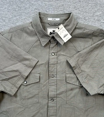 Express Shirt Men's Large Gray Fitted Pearl Snap Button Up Short Sleeve Western - Image 1 of 4