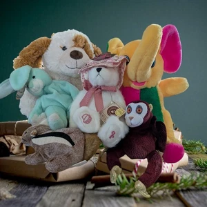 6 Lot Small Plushies Some New Squirrel Bears Elephant Monkey Rabbit Boyds DanDee - Picture 1 of 8