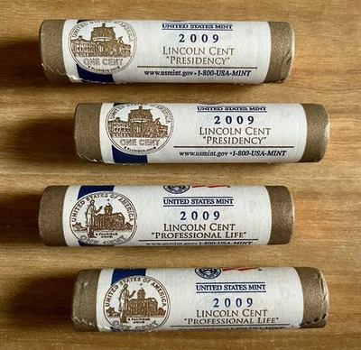 2009 P & D US Mint Sealed Lincoln Cent Coin Rolls. Presidency, Professional Life - Image 1 of 4