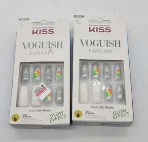 2 PACK KISS VOGUISH FANTASY GLOW EFFECT LONG LENGTH 28 NAILS 86579 - Picture 1 of 9