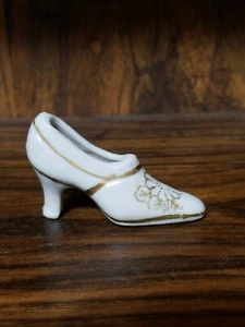 Vintage Porzellan Miniatur Schuh Stiefel mit Goldrand Design schwarzer Buchstabe Japan - Bild 1 von 4
