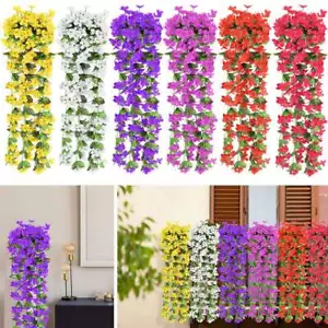 Artificial Hanging Flowers Vine Fake Colorful Plants Home Garden Decor Outdoor - Picture 1 of 19