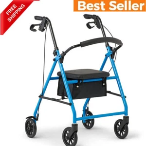 Mobilität leichter faltbarer Stahlrollator Gehwagen mit 6 Zoll Rad & verstellbarem Sitz - Bild 1 von 7