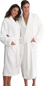Linen Home Size S/M White Terry Cloth Bath Robe w/ Tie Embroidered Monogram A - Picture 1 of 7